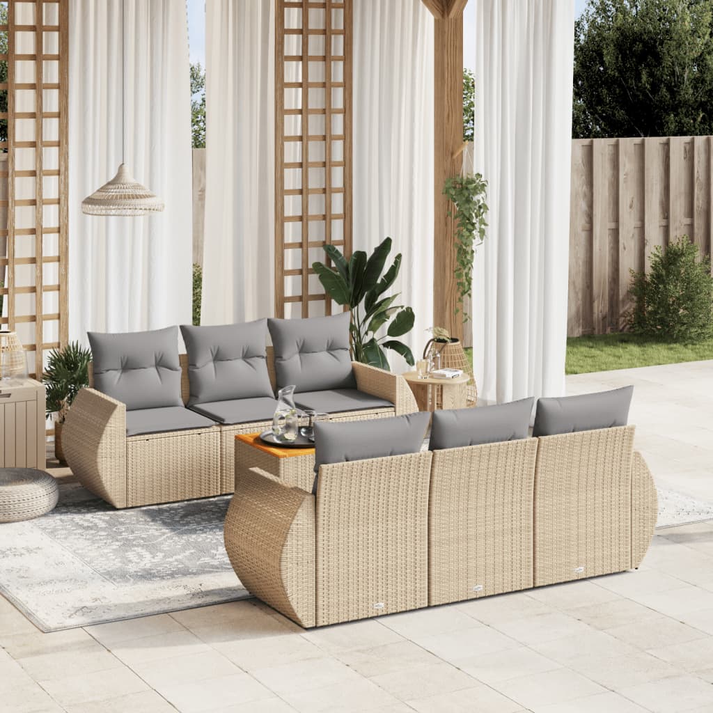7-dijelni set vrtnih sofa od poliratana s jastucima bež 70 x 62 x 69 cm
