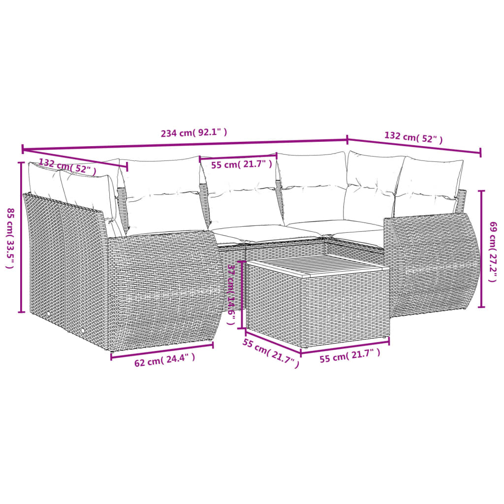 7-dijelni set vrtnih sofa od poliratana s jastucima bež 70 x 62 x 69 cm