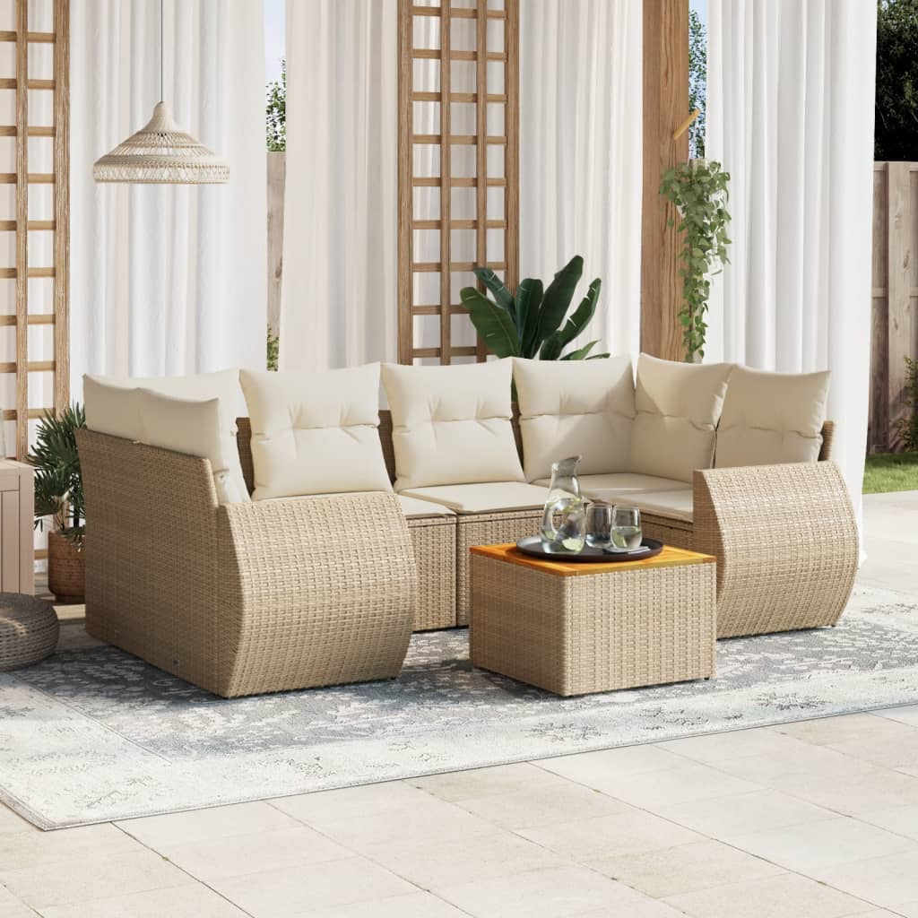 7-dijelni set vrtnih sofa od poliratana s jastucima bež 70 x 62 x 69 cm