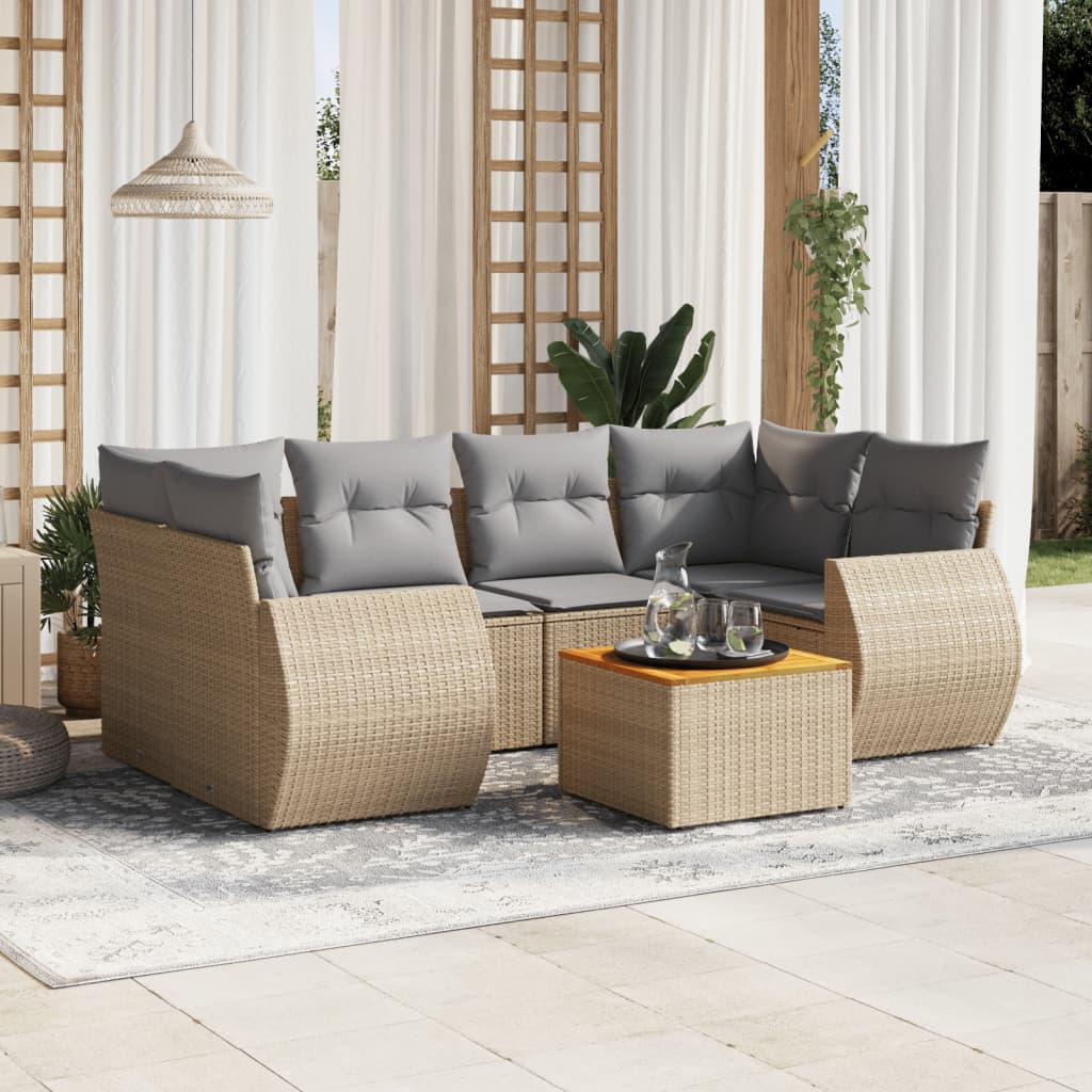 7-dijelni set vrtnih sofa od poliratana s jastucima bež 70 x 62 x 69 cm