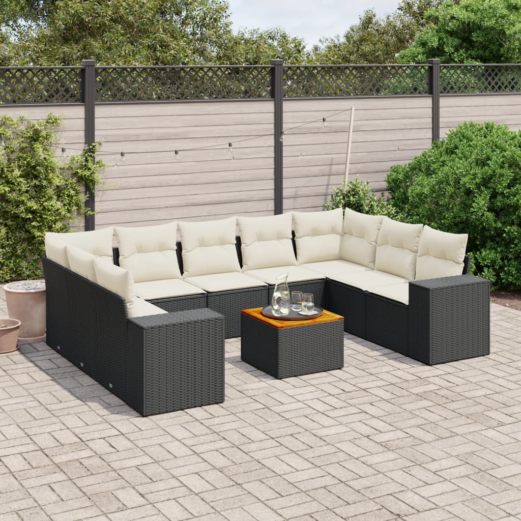 10-dijelni set vrtnih sofa s jastucima crni od poliratana Crna 83 x 62 x 69 cm