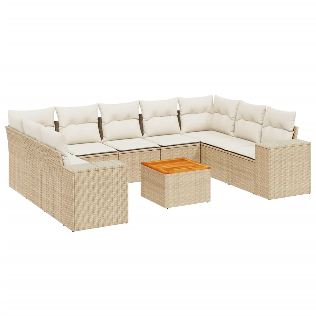 10-dijelni set vrtnih sofa s jastucima bež od poliratana 83 x 62 x 69 cm