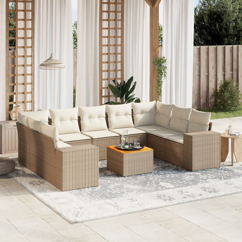 10-dijelni set vrtnih sofa s jastucima bež od poliratana 83 x 62 x 69 cm