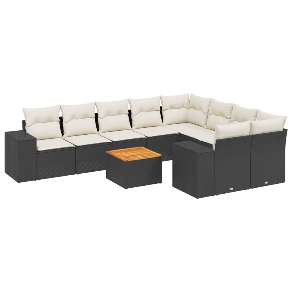 10-dijelni set vrtnih sofa s jastucima crni od poliratana Crna 83 x 62 x 69 cm