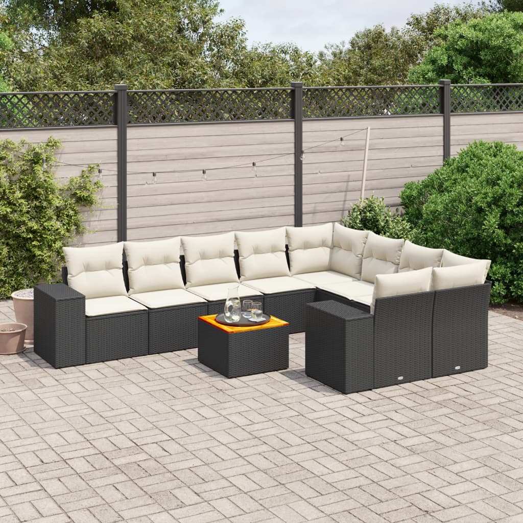 10-dijelni set vrtnih sofa s jastucima crni od poliratana Crna 83 x 62 x 69 cm