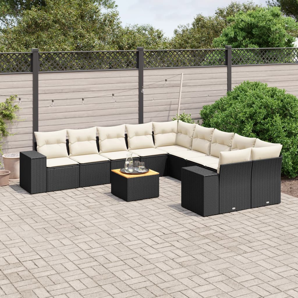 11-dijelni set vrtnih sofa od poliratana s jastucima crni Crna 83 x 62 x 69 cm