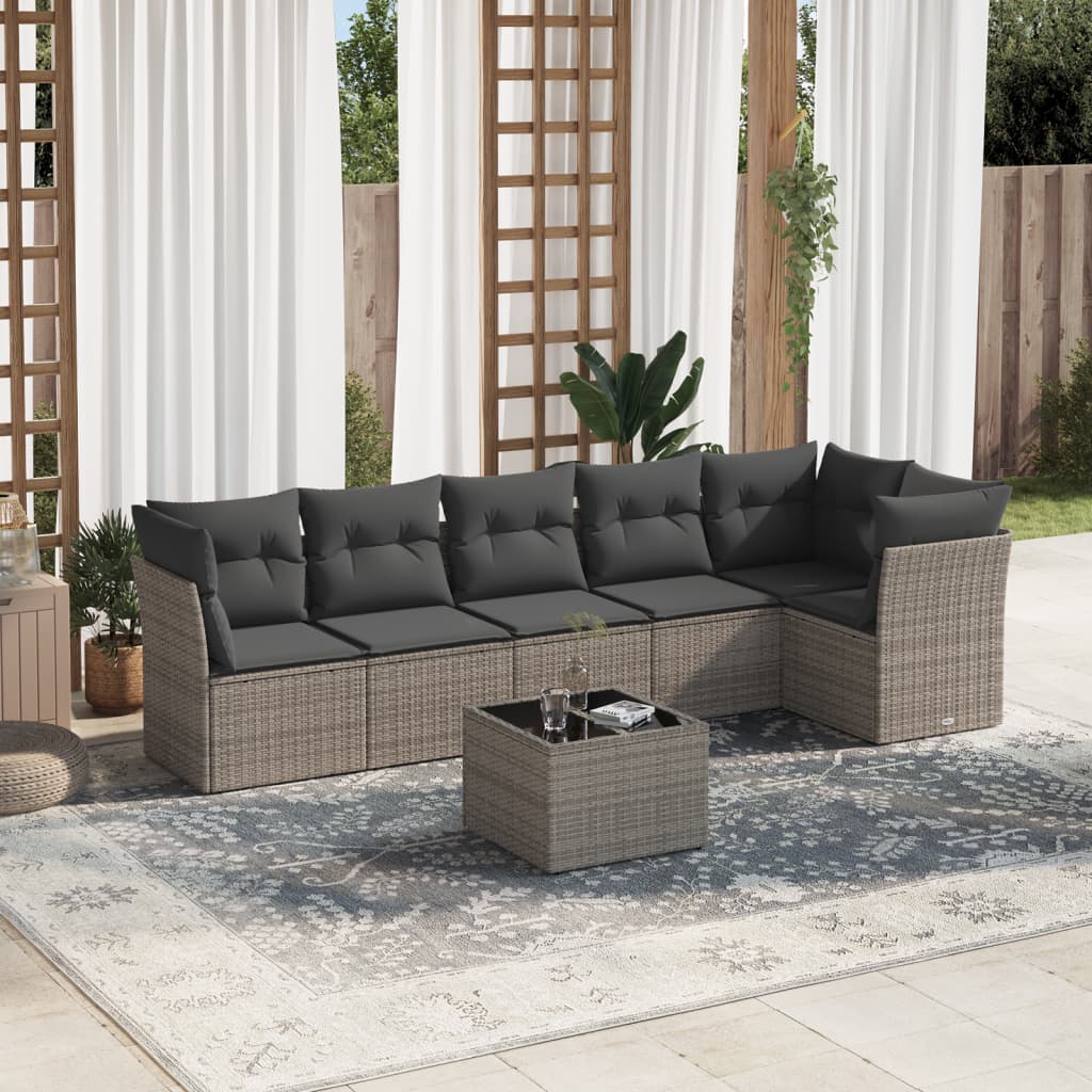 7-dijelni set vrtnih sofa sivi od poliratana Siva 289 x 124 x 69 cm