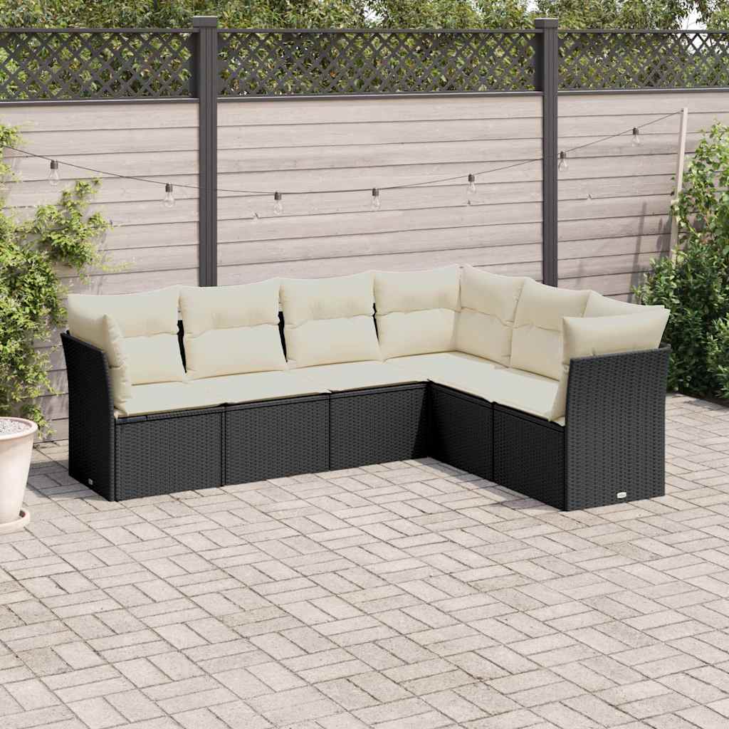 6-dijelni set vrtnih sofa s jastucima crni od poliratana Crna 234 x 179 x 69 cm