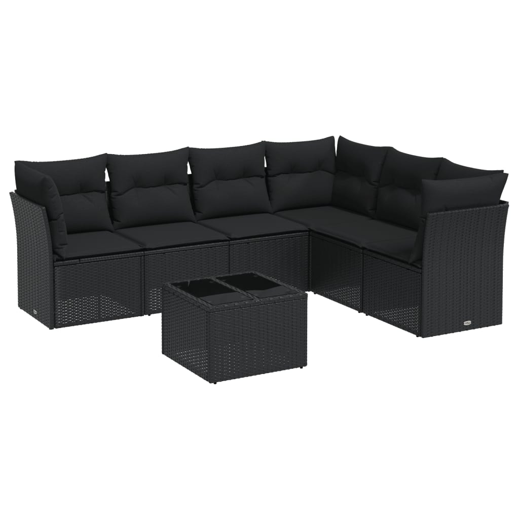 7-dijelni set vrtnih sofa od poliratana s jastucima crni Crna 234 x 179 x 69 cm