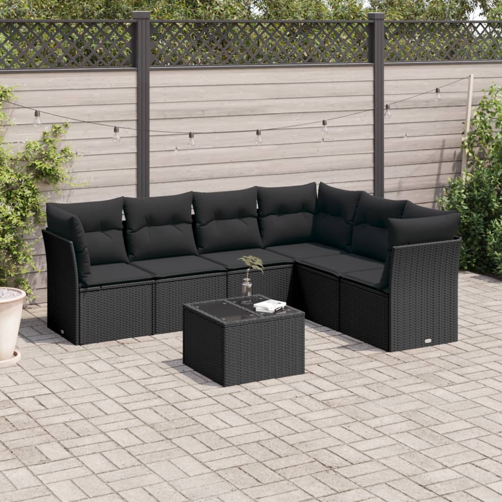 7-dijelni set vrtnih sofa od poliratana s jastucima crni Crna 234 x 179 x 69 cm
