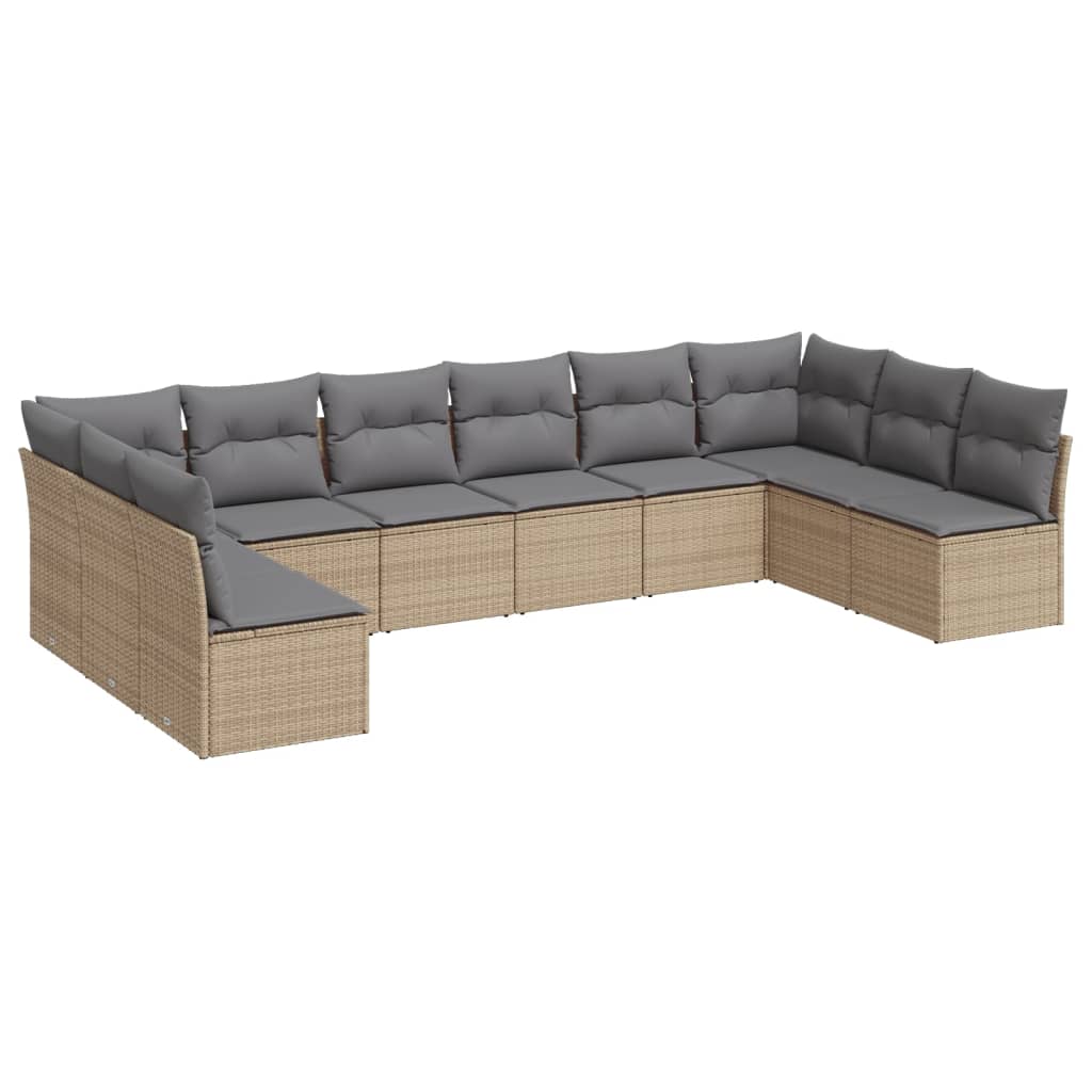 10-dijelni set vrtnih sofa s jastucima bež od poliratana 344 x 172 x 69 cm