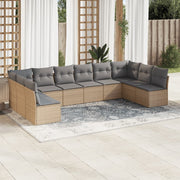 10-dijelni set vrtnih sofa s jastucima bež od poliratana 344 x 172 x 69 cm