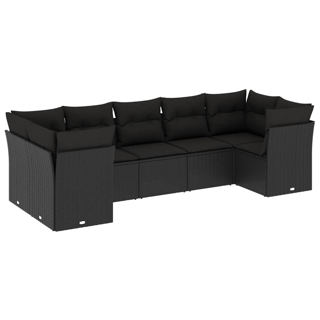 7-dijelni set vrtnih sofa od poliratana s jastucima crni Crna 289 x 124 x 69 cm