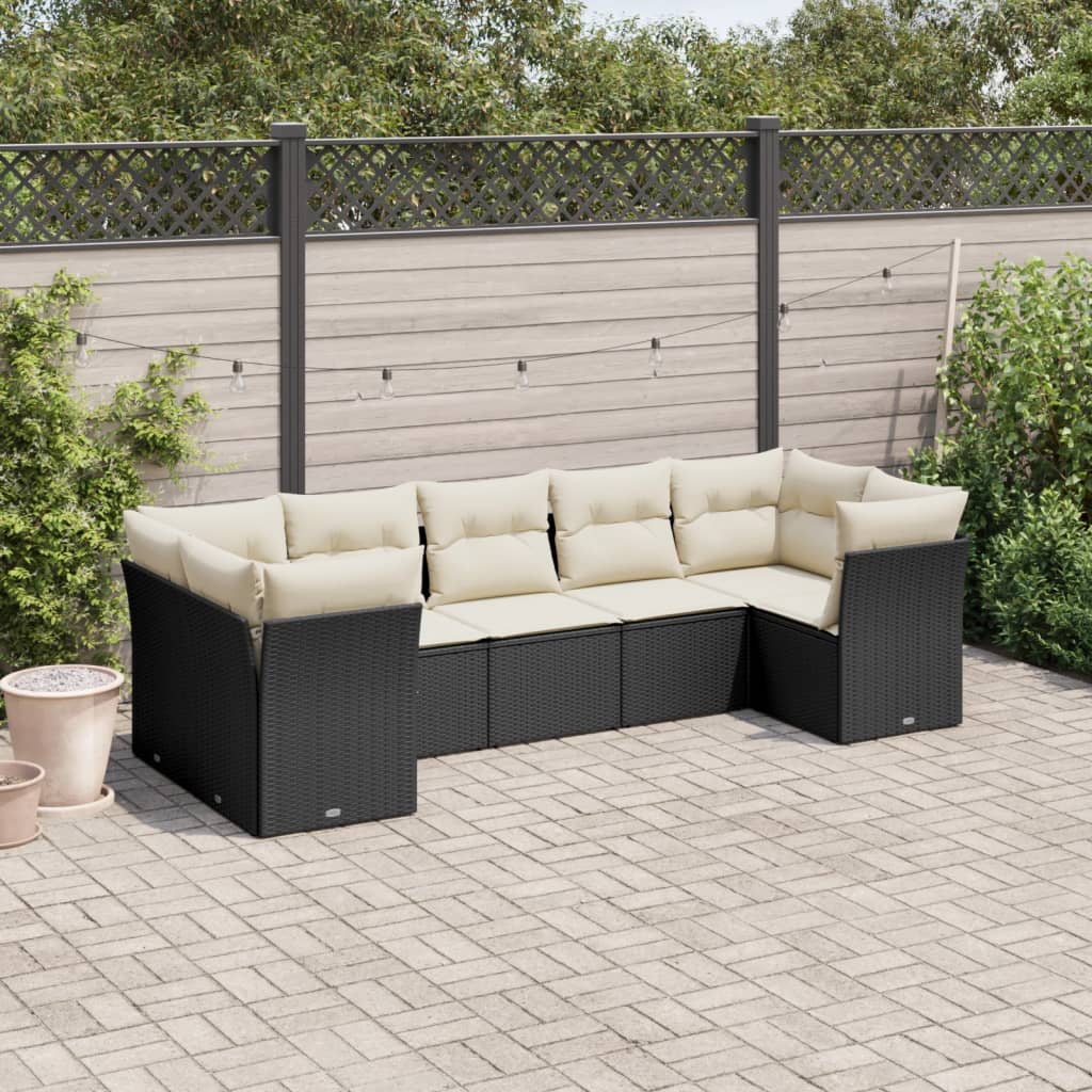 7-dijelni set vrtnih sofa od poliratana s jastucima crni Crna 289 x 124 x 69 cm