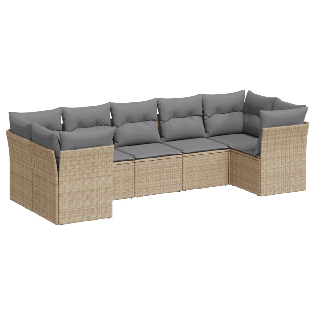 7-dijelni set vrtnih sofa od poliratana s jastucima bež 289 x 124 x 69 cm