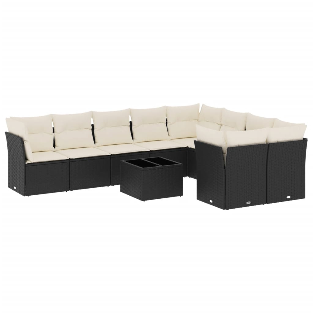 10-dijelni set vrtnih sofa s jastucima crni od poliratana Crna i krem