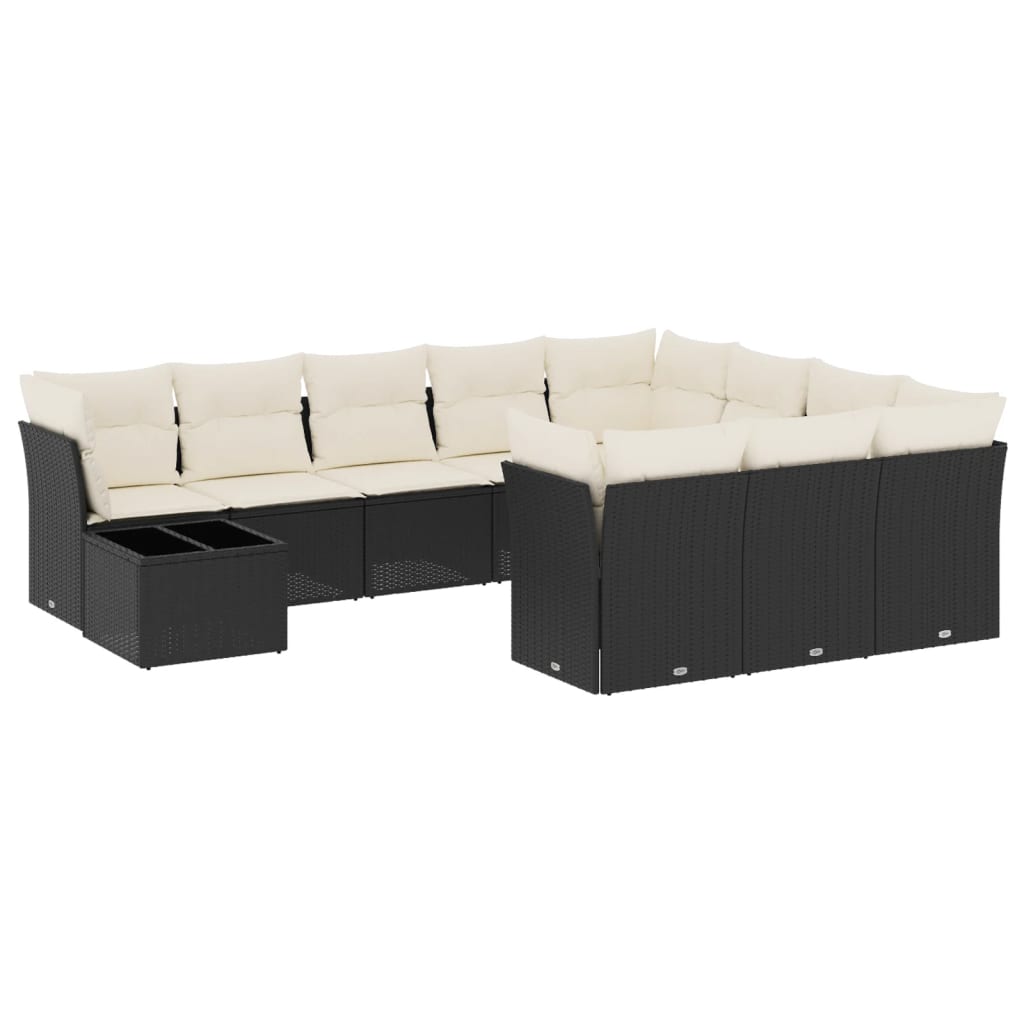 11-dijelni set vrtnih sofa od poliratana s jastucima crni Crna