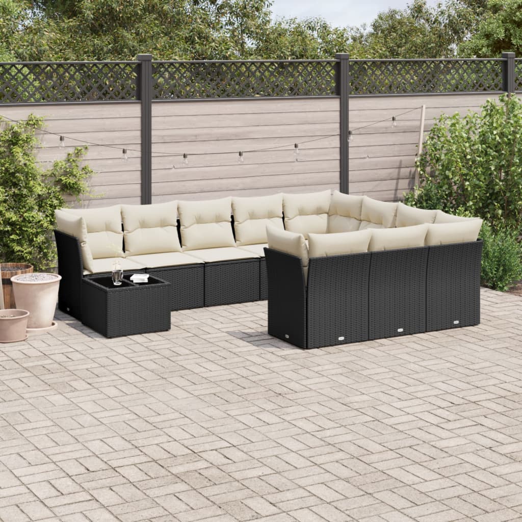 11-dijelni set vrtnih sofa od poliratana s jastucima crni Crna