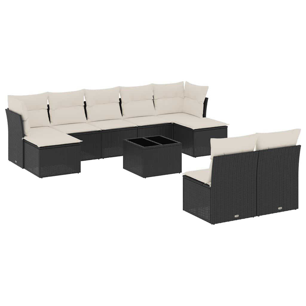 10-dijelni set vrtnih sofa s jastucima crni od poliratana Crna i krem
