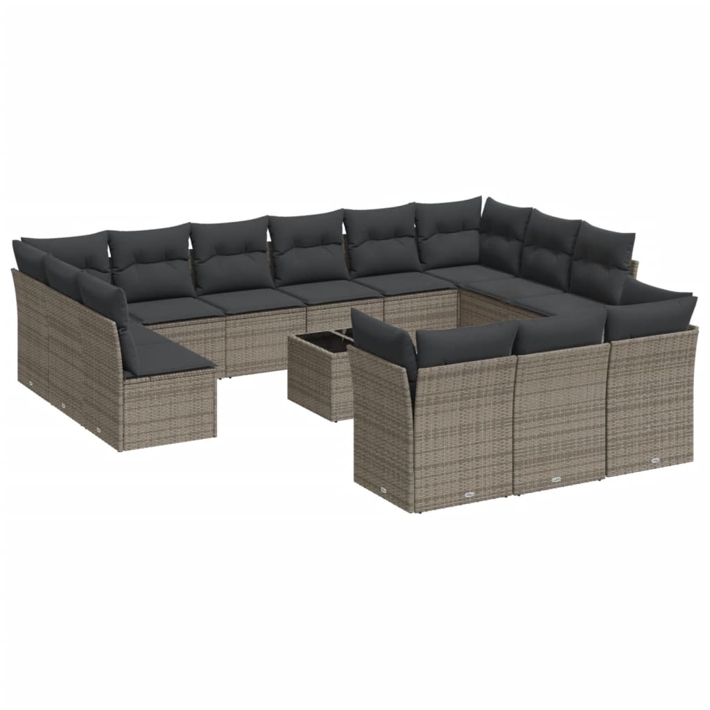 14-dijelni set vrtnih sofa od poliratana s jastucima sivi Siva