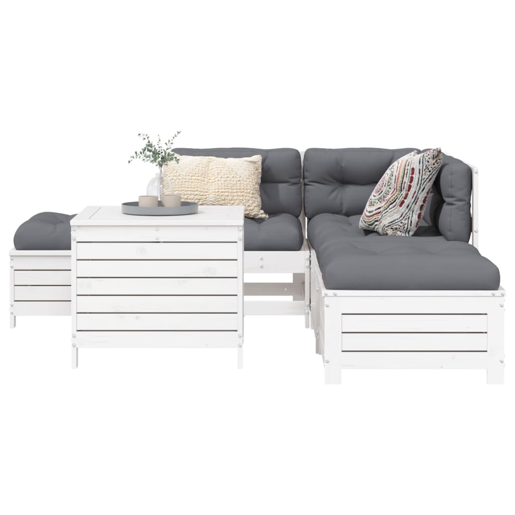 6-dijelni set vrtnih sofa bijeli od masivne borovine