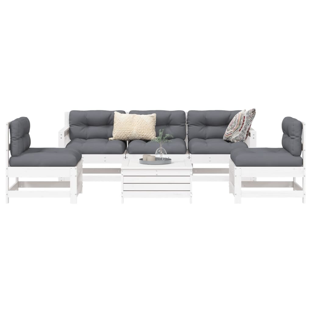 6-dijelni set vrtnih sofa bijeli od masivne borovine
