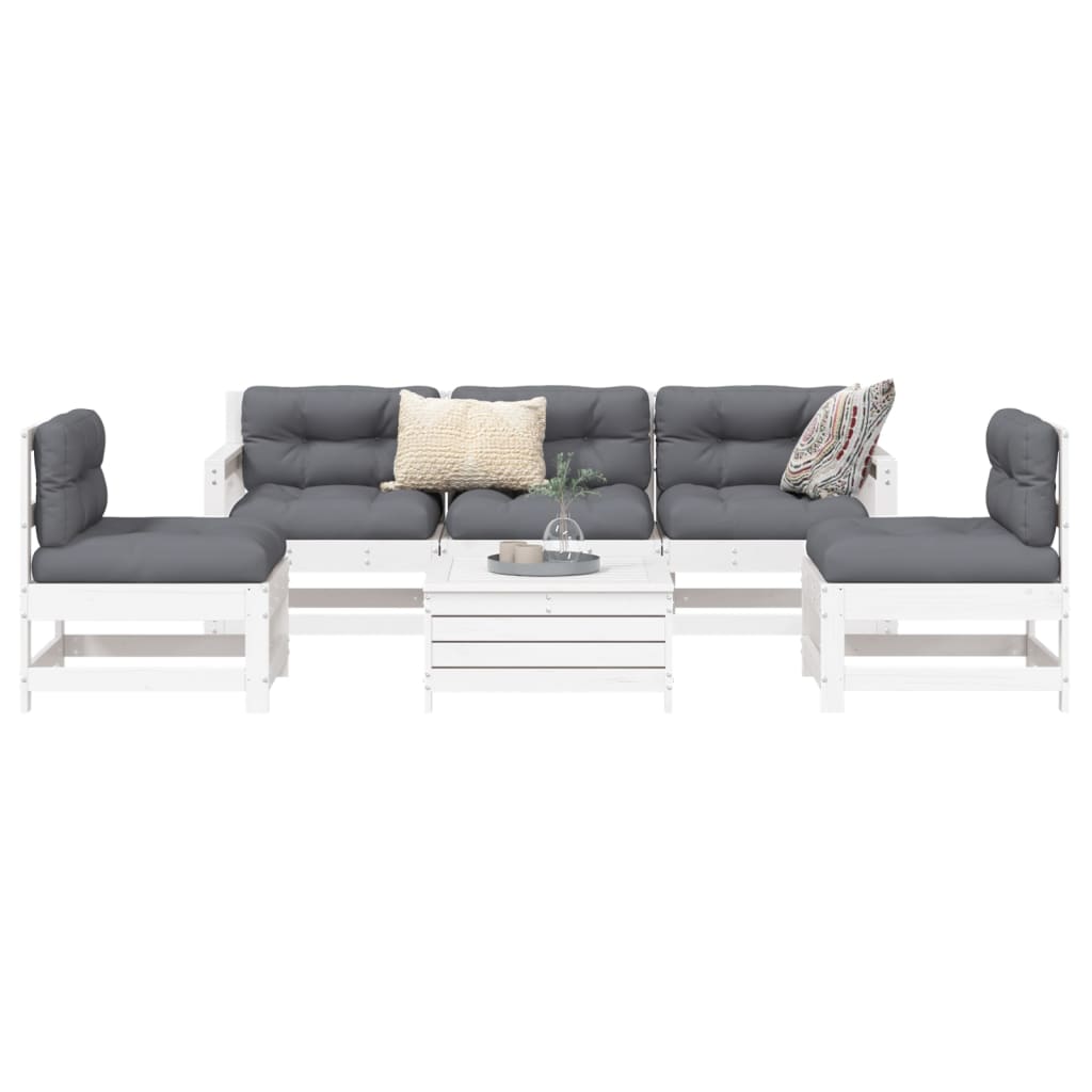 6-dijelni set vrtnih sofa bijeli od masivne borovine