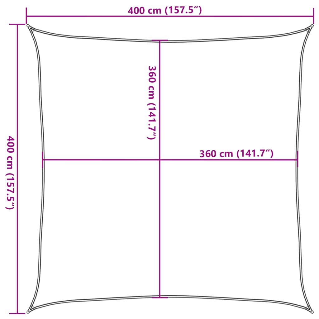 Jedro za zaštitu od sunca 160 g/m² Kvadratno svijetlosivo 4x4 m HDPE
