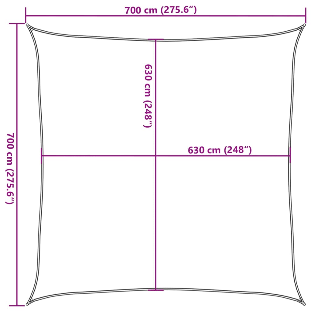 Jedro za zaštitu od sunca 160 g/m² Kvadratno svijetlosivo 7x7 m HDPE