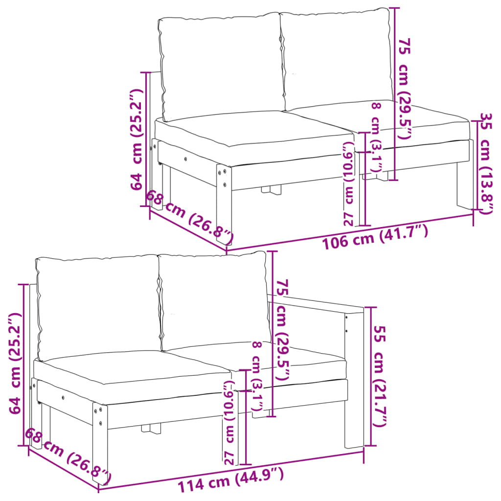 5-dijelna set vrtnih sofa od masivnog drva bagrema s jastucima Siva