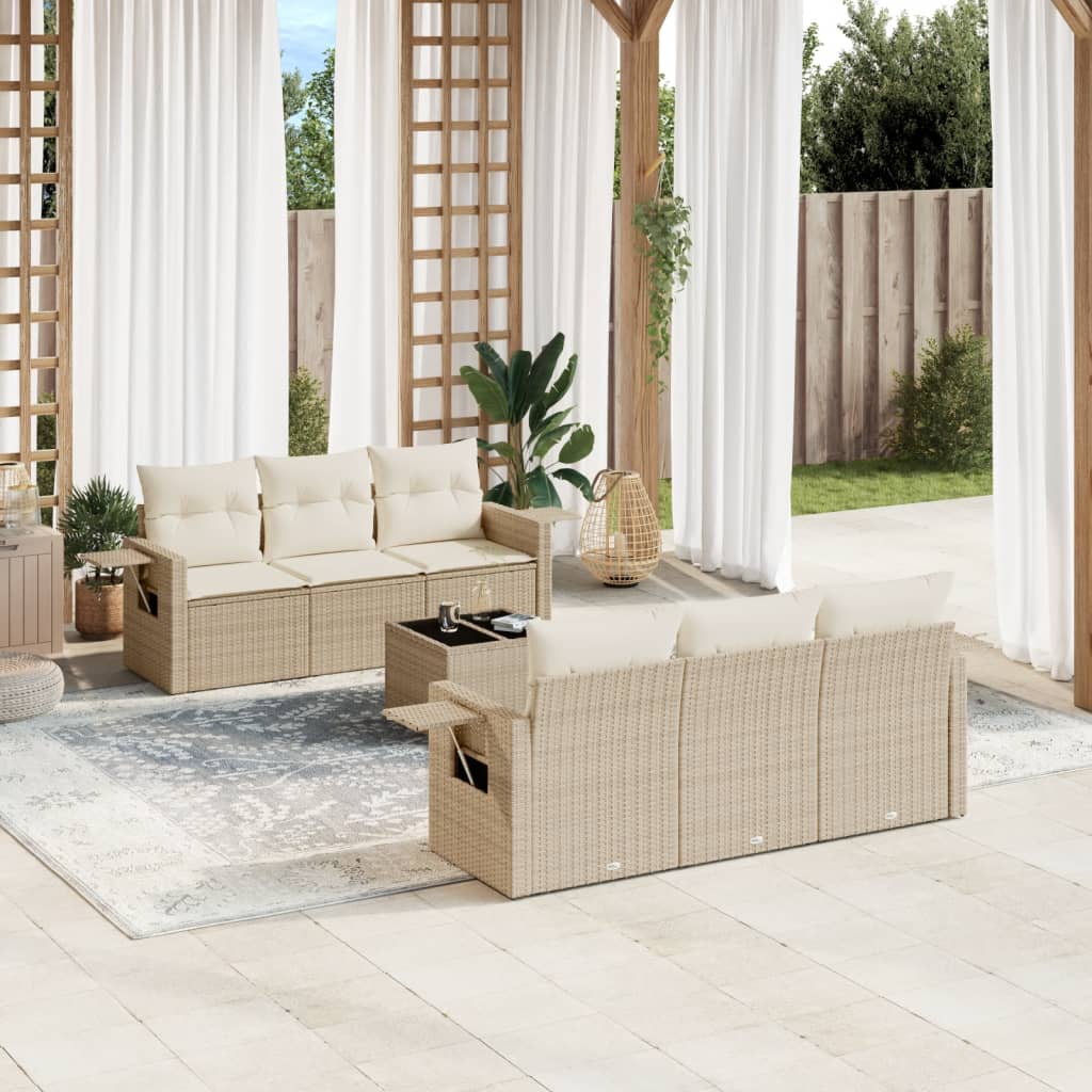 7-dijelni set vrtnih sofa od poliratana s jastucima bež 85 x 62 x 69 cm