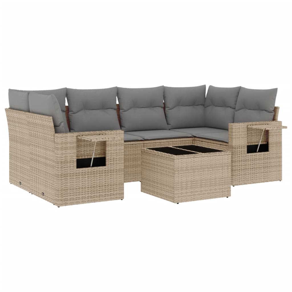 7-dijelni set vrtnih sofa od poliratana s jastucima bež 85 x 62 x 69 cm