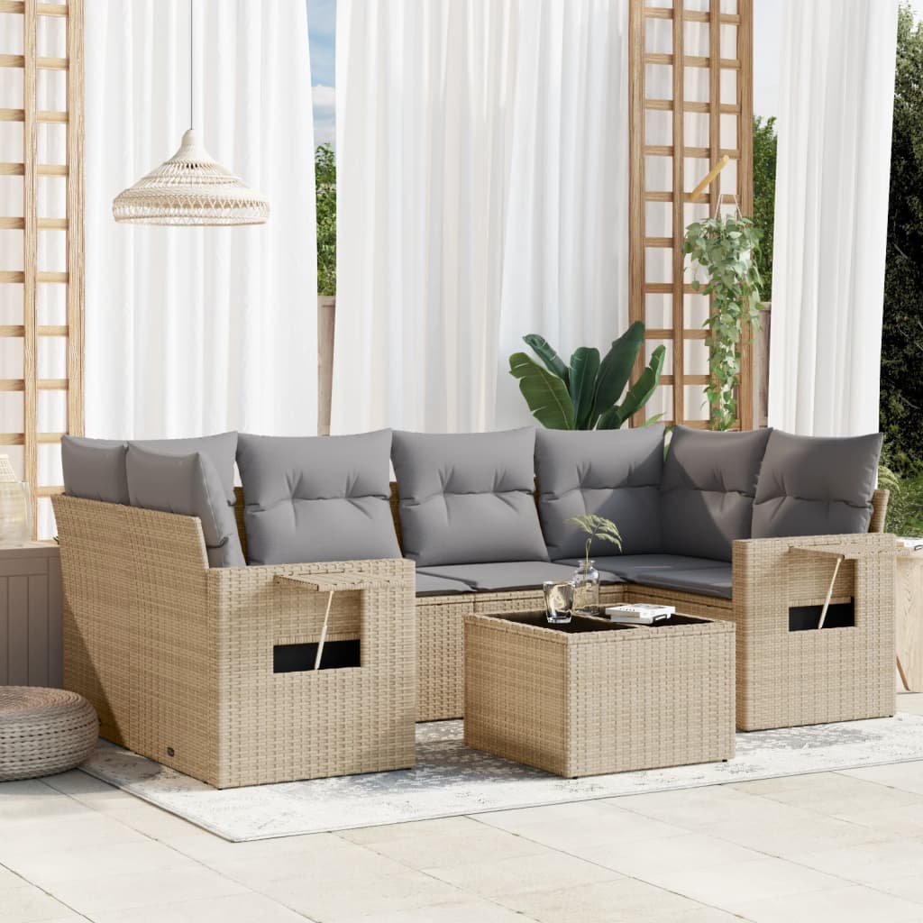 7-dijelni set vrtnih sofa od poliratana s jastucima bež 85 x 62 x 69 cm