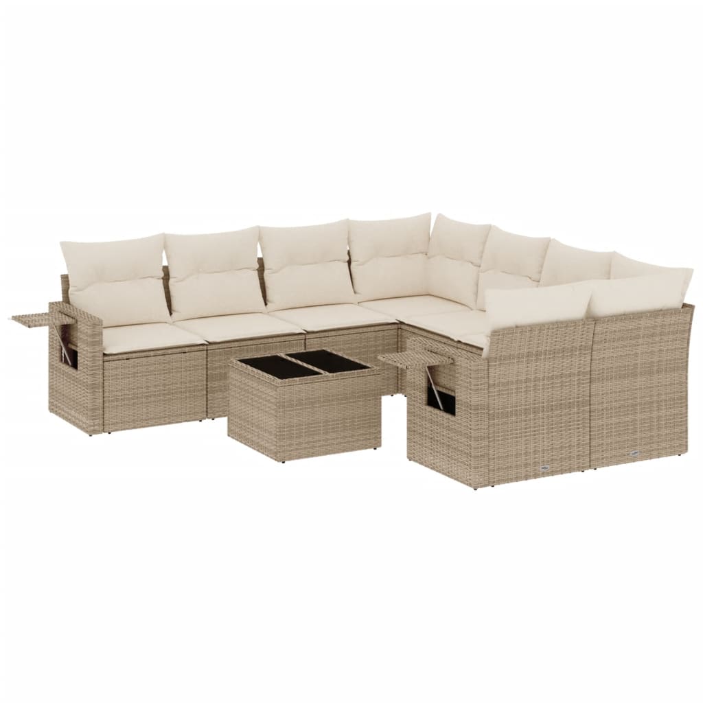 9-dijelni set vrtnih sofa s jastucima bež od poliratana 85 x 62 x 69 cm