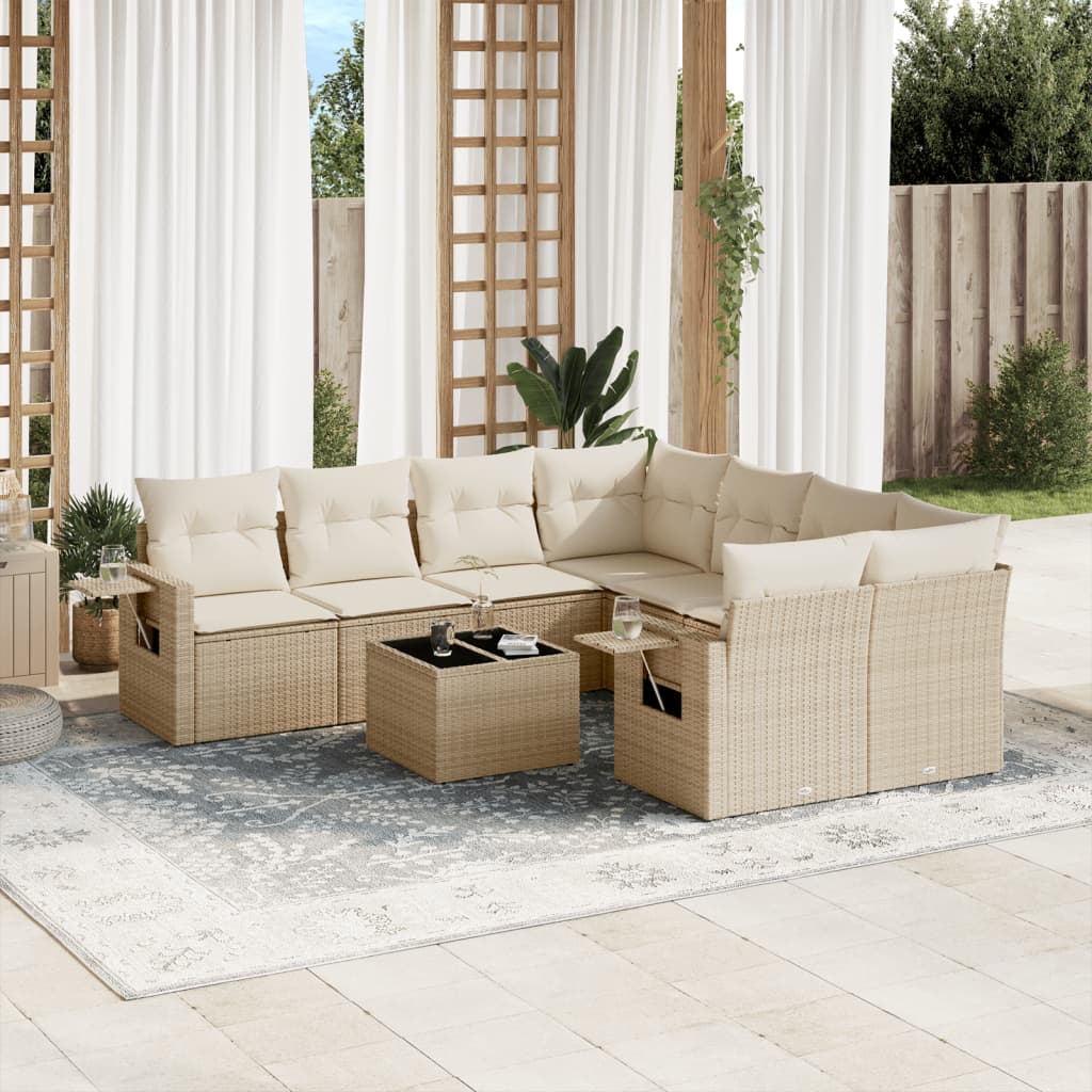 9-dijelni set vrtnih sofa s jastucima bež od poliratana 85 x 62 x 69 cm