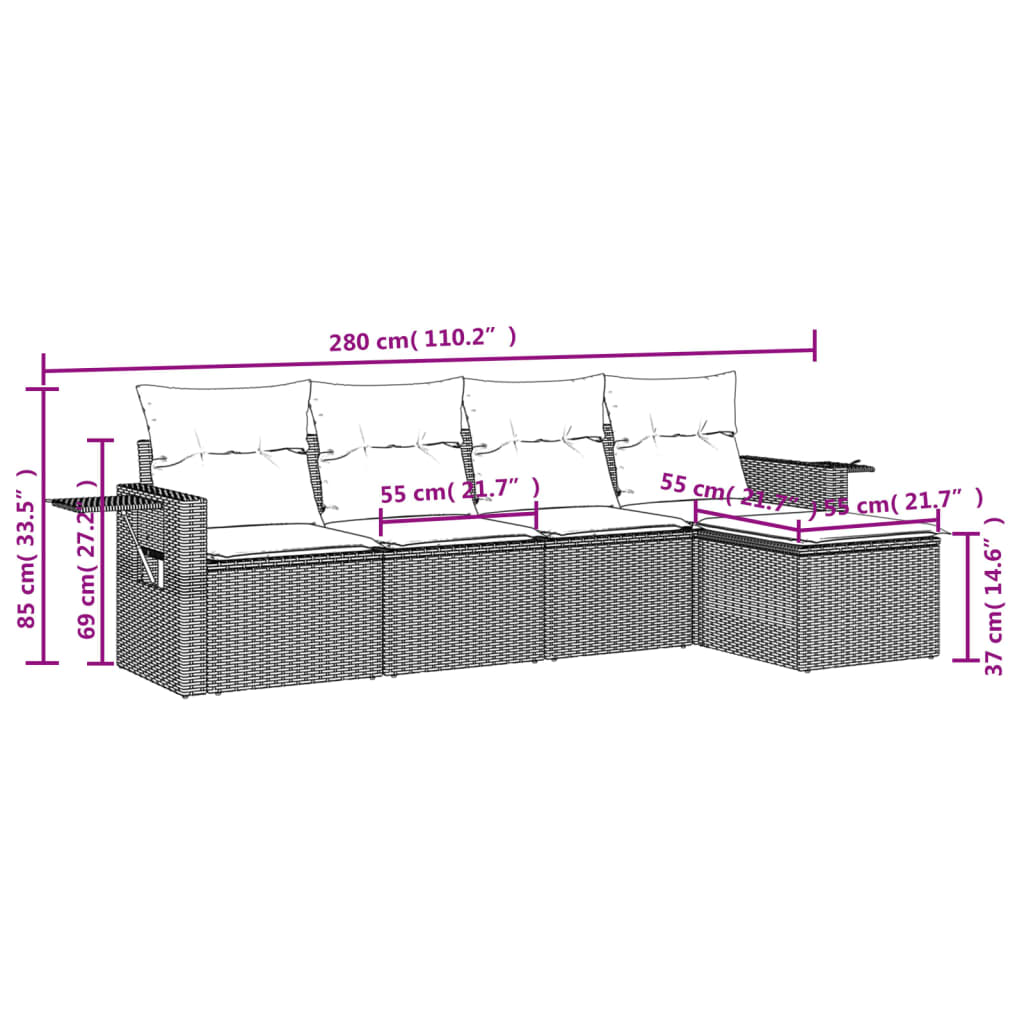 Vrtni set od 5 dijelova s jastucima, smeđi poliratan