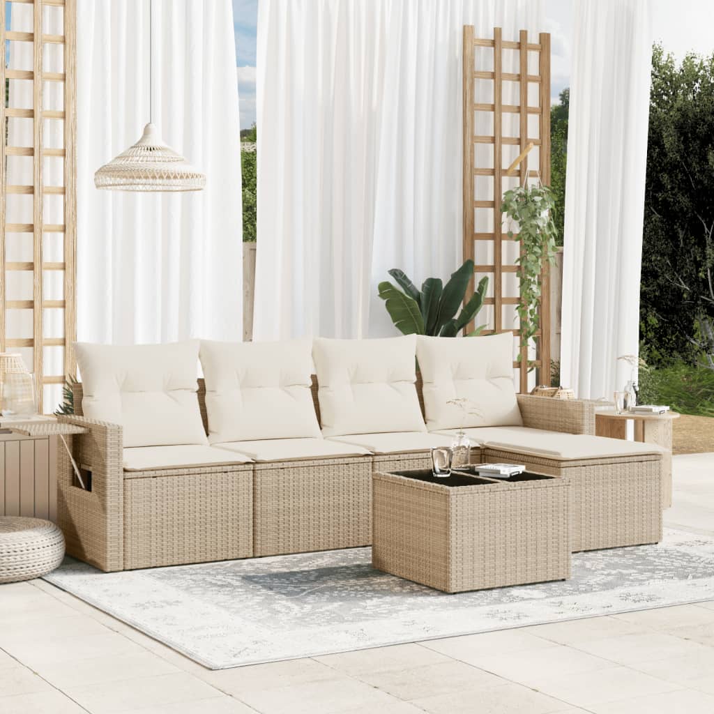 6-dijelni set vrtnih sofa s jastucima bež od poliratana 85 x 62 x 69 cm