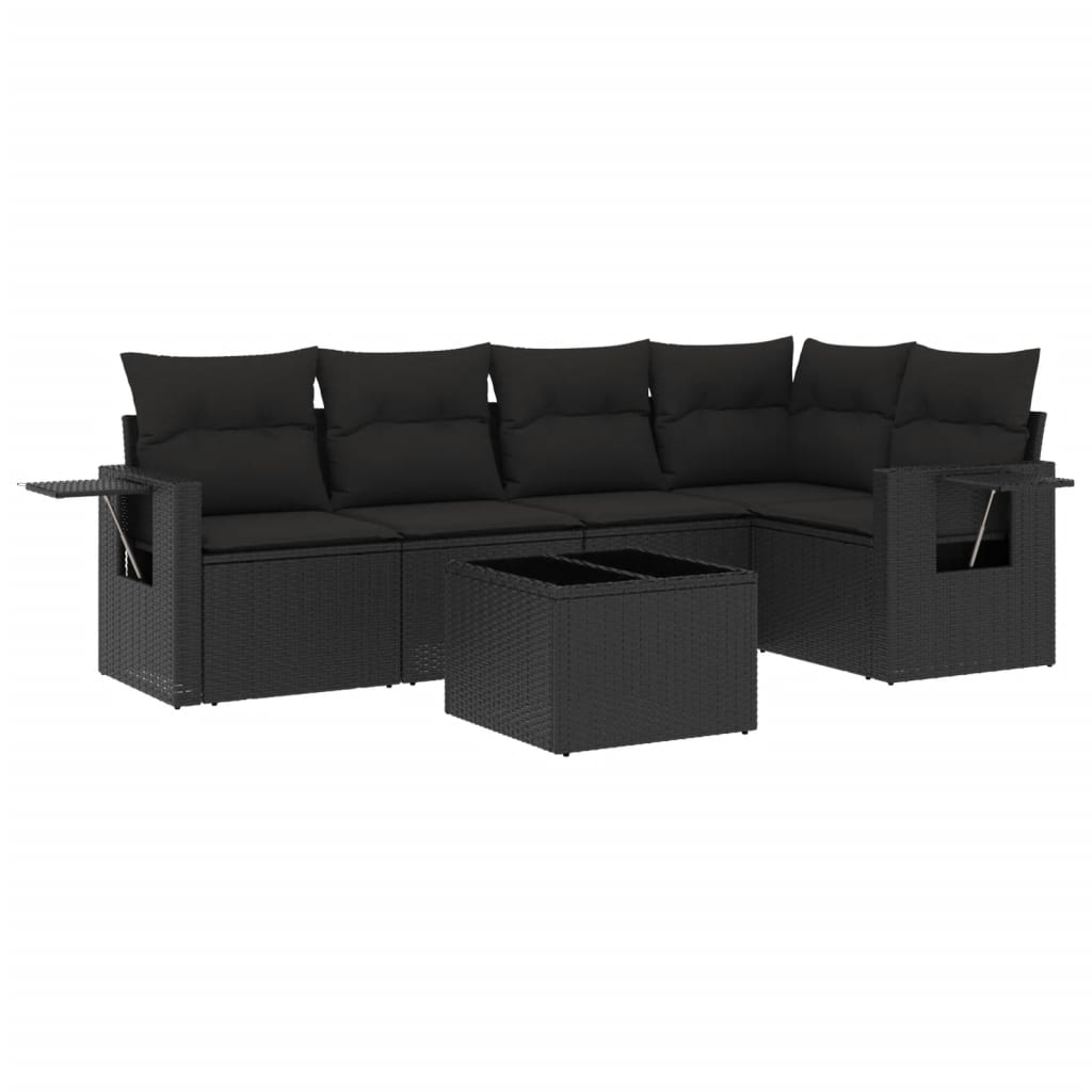6-dijelni set vrtnih sofa s jastucima crni od poliratana Crna 85 x 62 x 69 cm