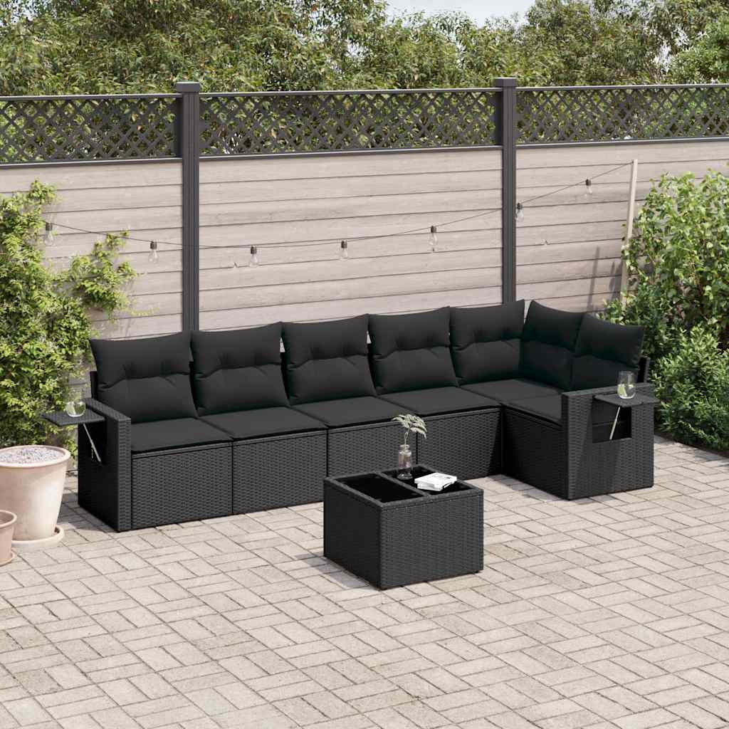 7-dijelni set vrtnih sofa od poliratana s jastucima crni Crna 85 x 62 x 69 cm