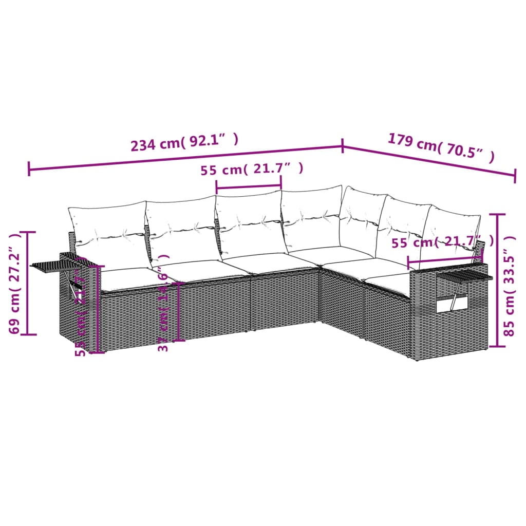 7-dijelni set vrtnih sofa od poliratana s jastucima crni Crna 85 x 62 x 69 cm