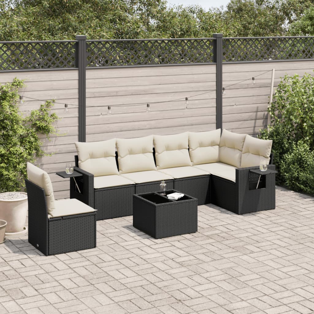 7-dijelni set vrtnih sofa od poliratana s jastucima crni Crna 85 x 62 x 69 cm