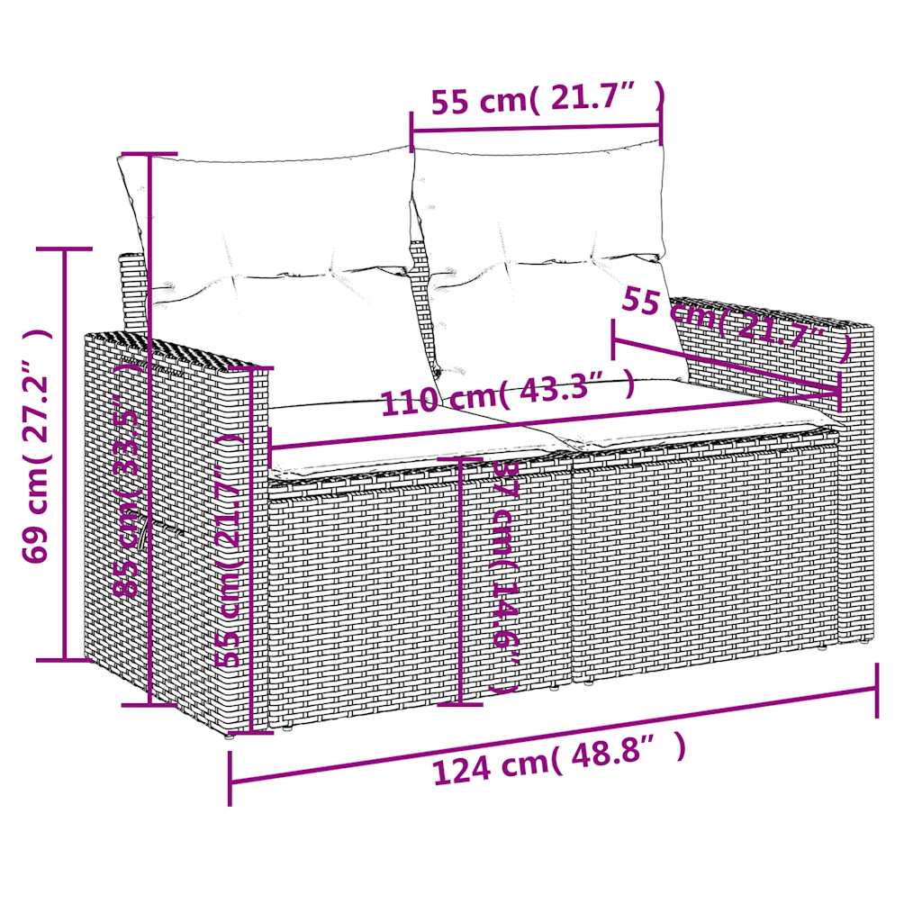 Vrtni set od 10 dijelova s jastucima, smeđi poliratan