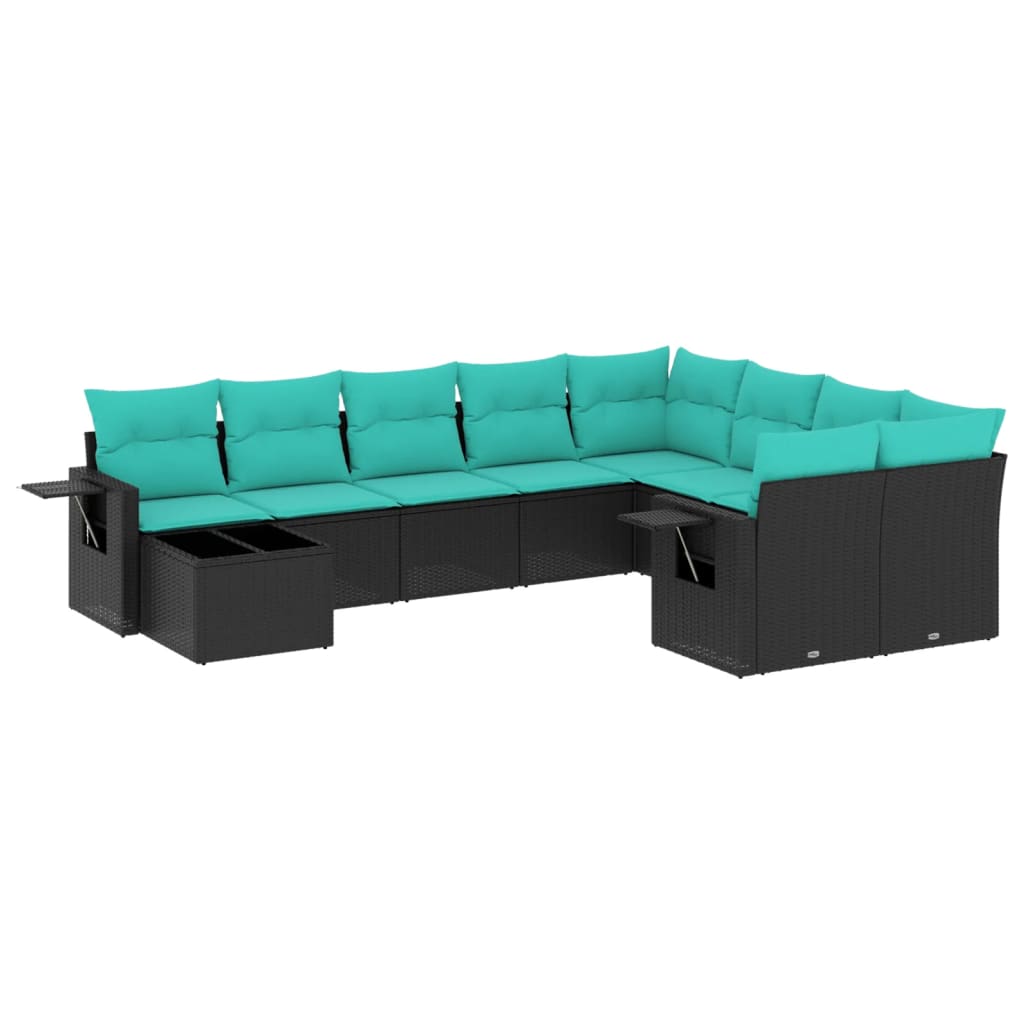 Vrtni set od 10 dijelova s jastucima, crni poliratan Black and blue
