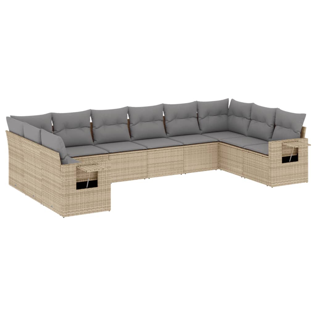 10-dijelni set vrtnih sofa s jastucima bež od poliratana 85 x 62 x 69 cm