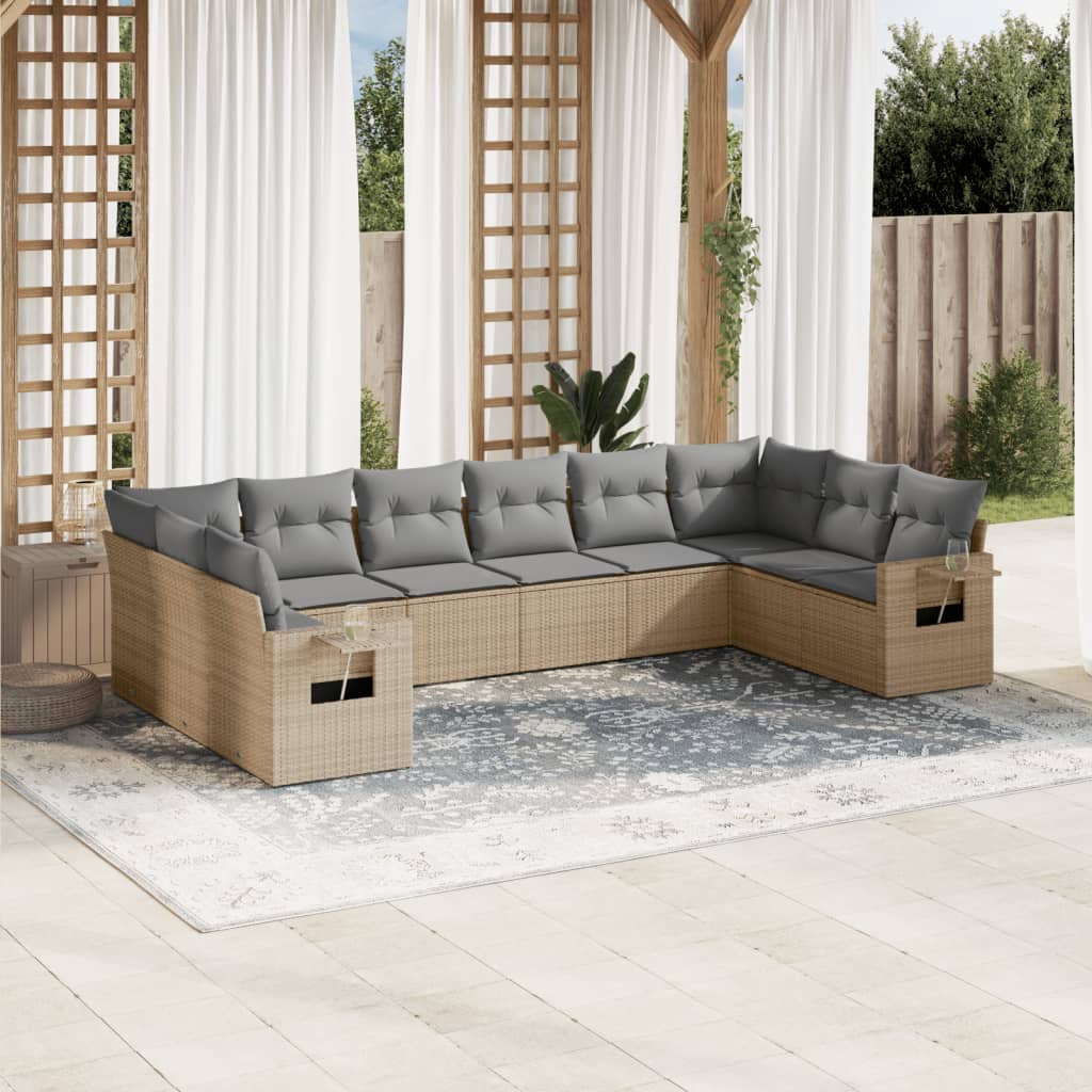 10-dijelni set vrtnih sofa s jastucima bež od poliratana 85 x 62 x 69 cm