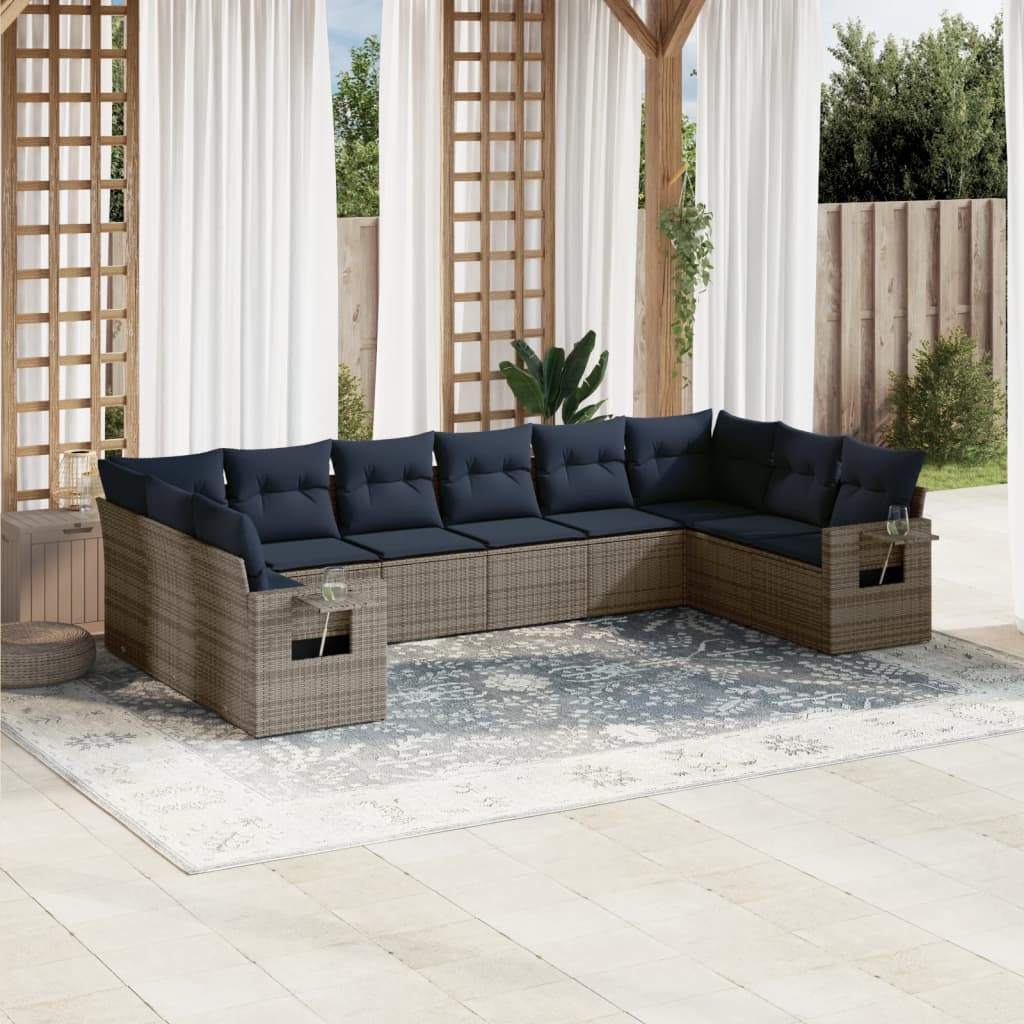 Vrtni set od 10 dijelova s jastucima, sivi poliratan Grey and blue