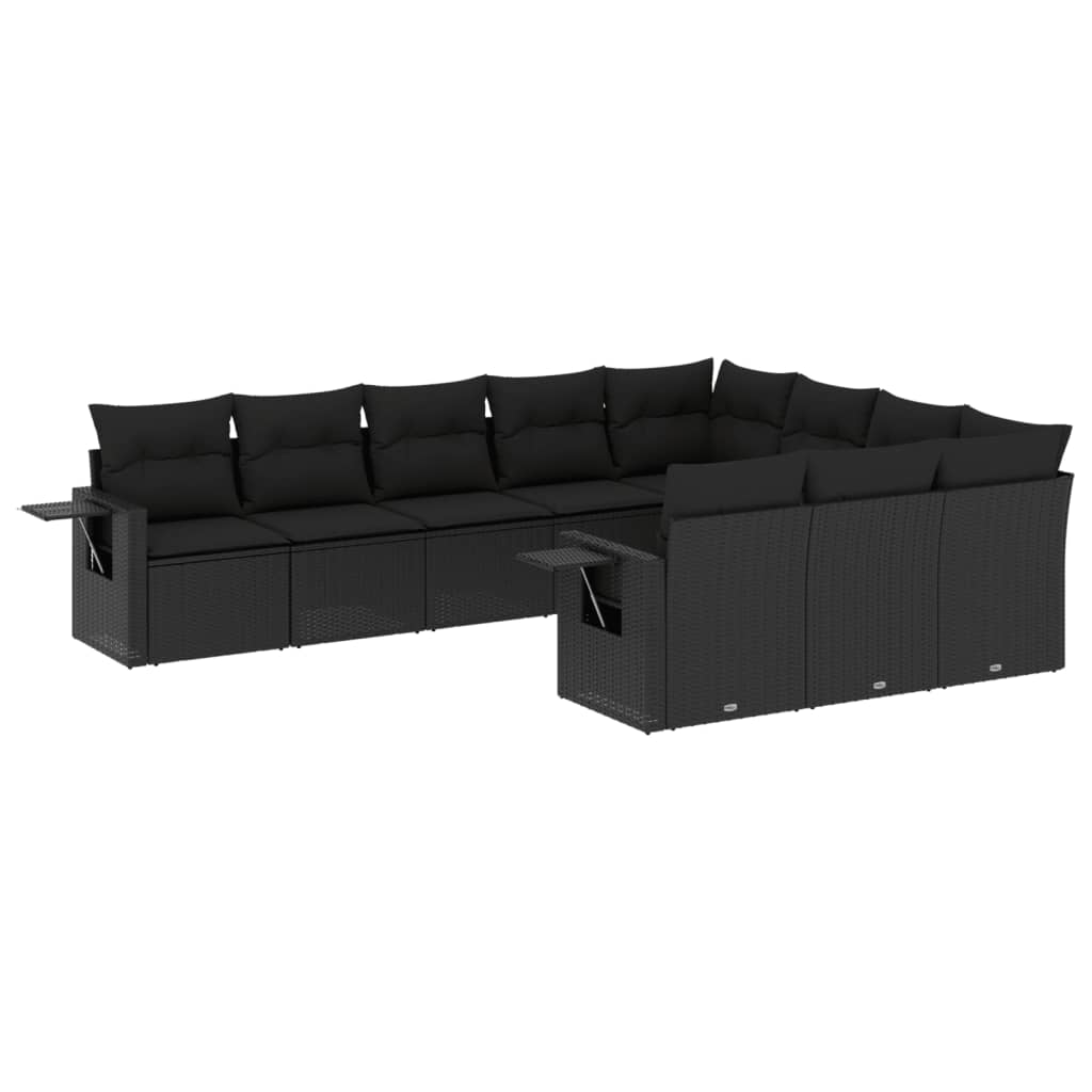 10-dijelni set vrtnih sofa s jastucima crni od poliratana Crna 85 x 62 x 69 cm