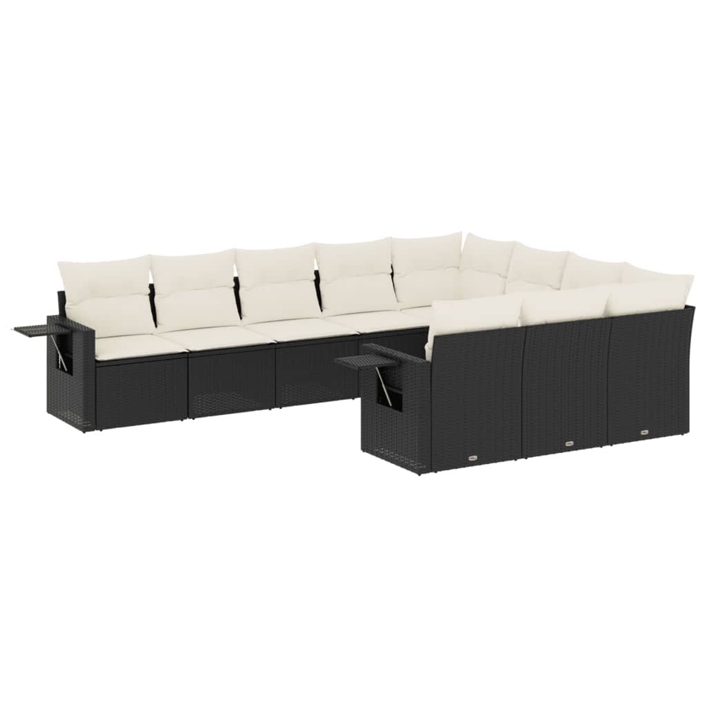 10-dijelni set vrtnih sofa s jastucima crni od poliratana Crna 85 x 62 x 69 cm
