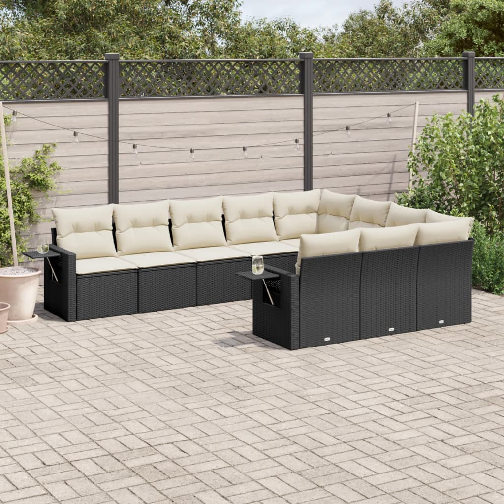 10-dijelni set vrtnih sofa s jastucima crni od poliratana Crna 85 x 62 x 69 cm