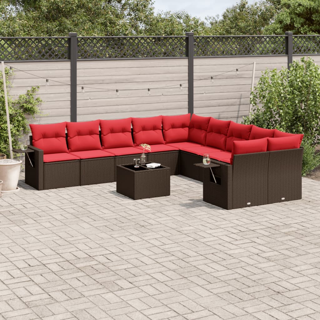11-dijelni vrtni set s jastucima smeđi poliratan